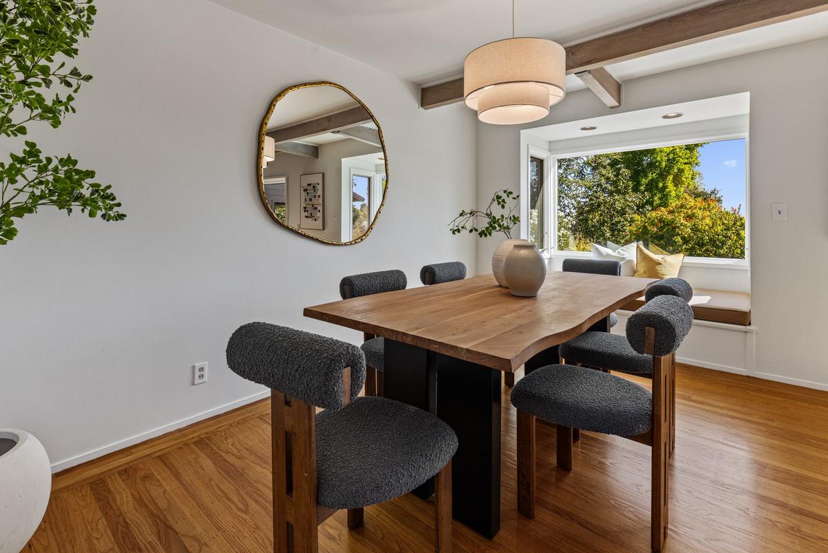 Dining area with a window bay
